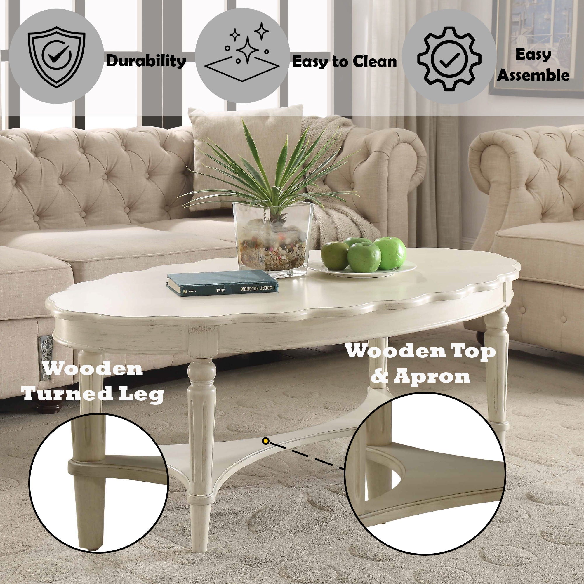 Fordon French Antique Coffee Table - Ivory