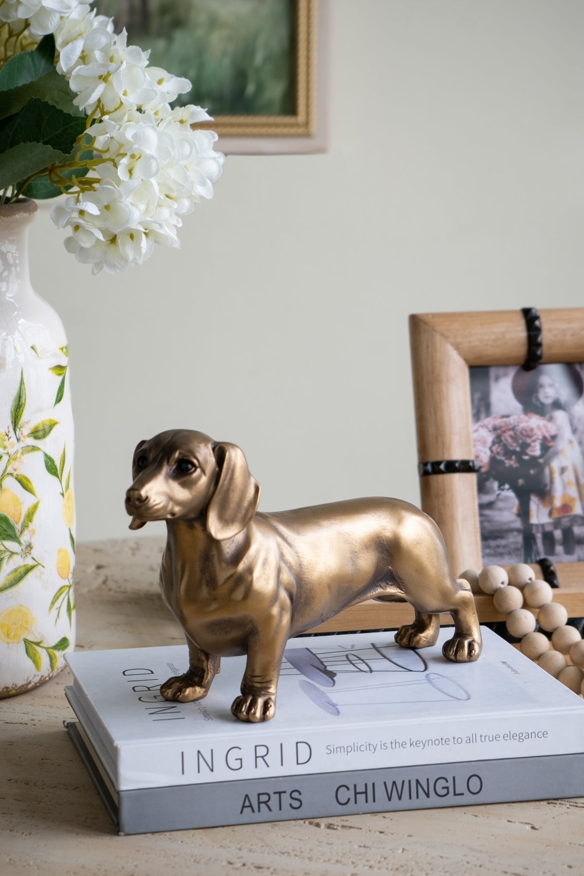 11.4x3.3x6.6' Lifelike Dachshund Figurine with Copper Finish