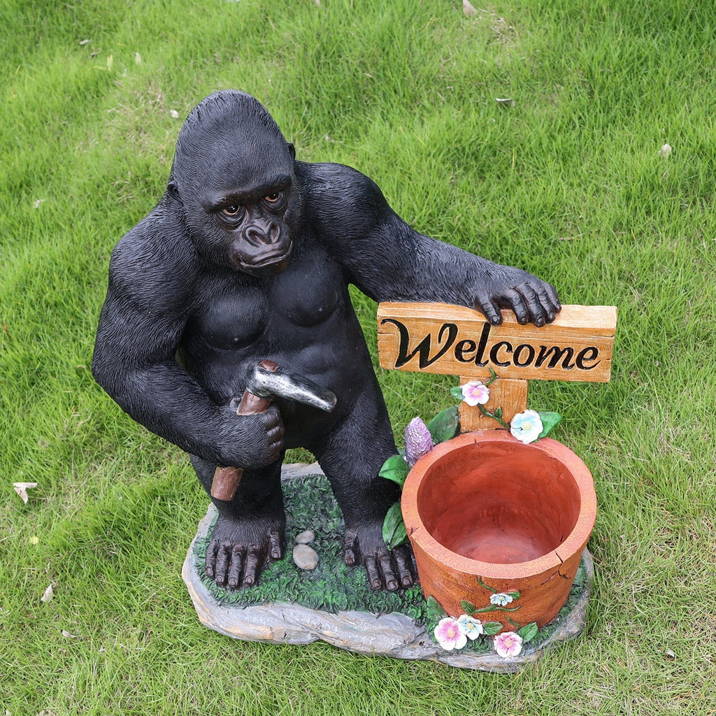 Outdoor Garden Sculpture Chimpanzee Flower Pot Planter