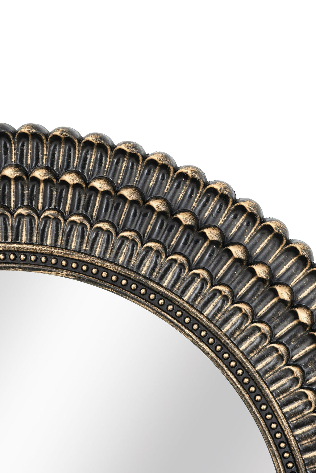 D26.5' Round Black and Gold Wooden Accent Mirror with Woven Texture