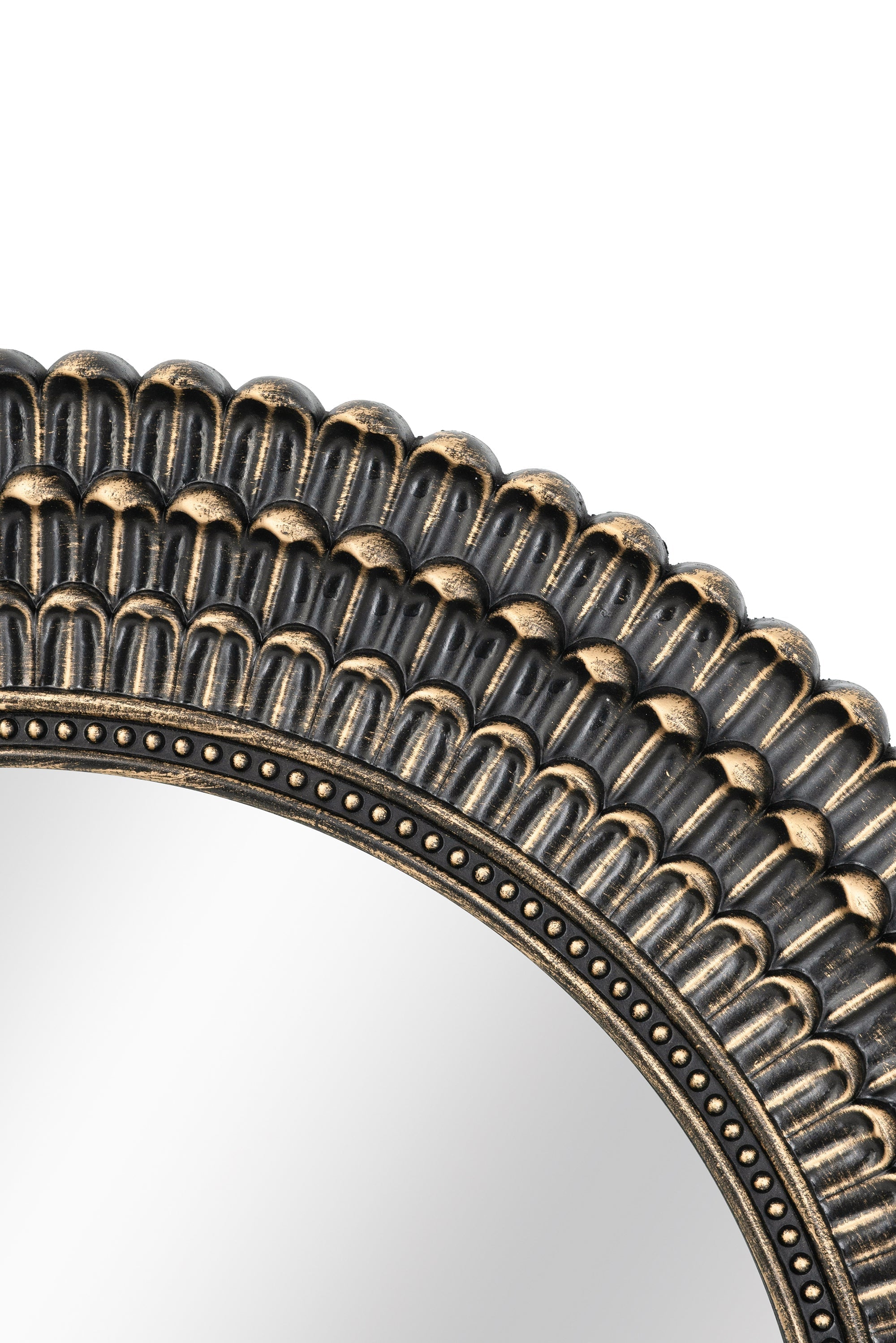 D26.5' Round Black and Gold Wooden Accent Mirror with Woven Texture