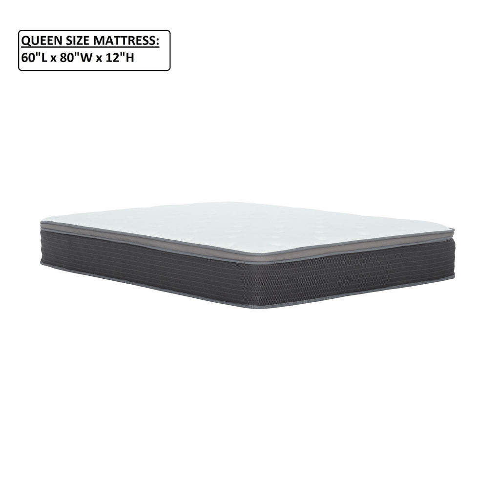 12'' Hybrid Mattress In A Box, Plush Gel Memory Foam Mattress Top With Pocket Coil Base - Gray / White - Queen