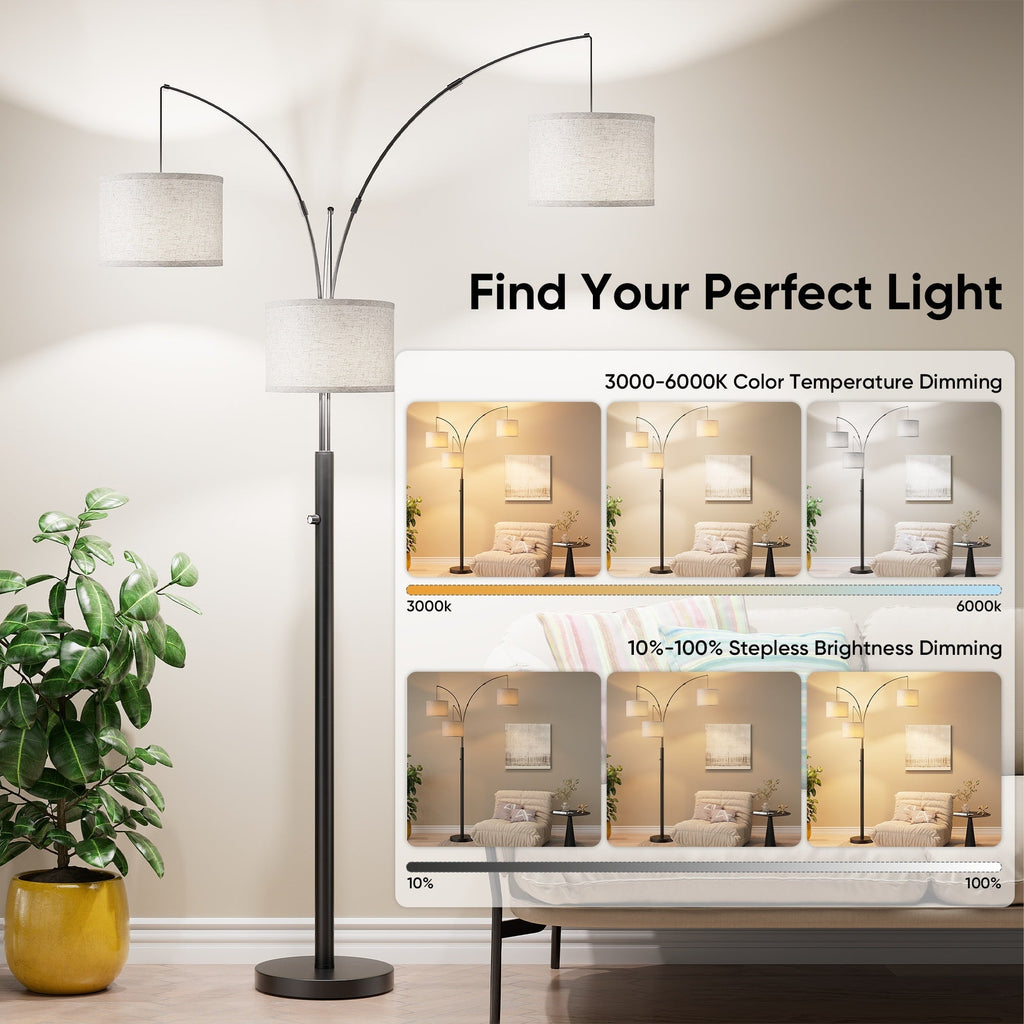 Three-Color Temperature & Dimmable Three-Head Floor Lamp