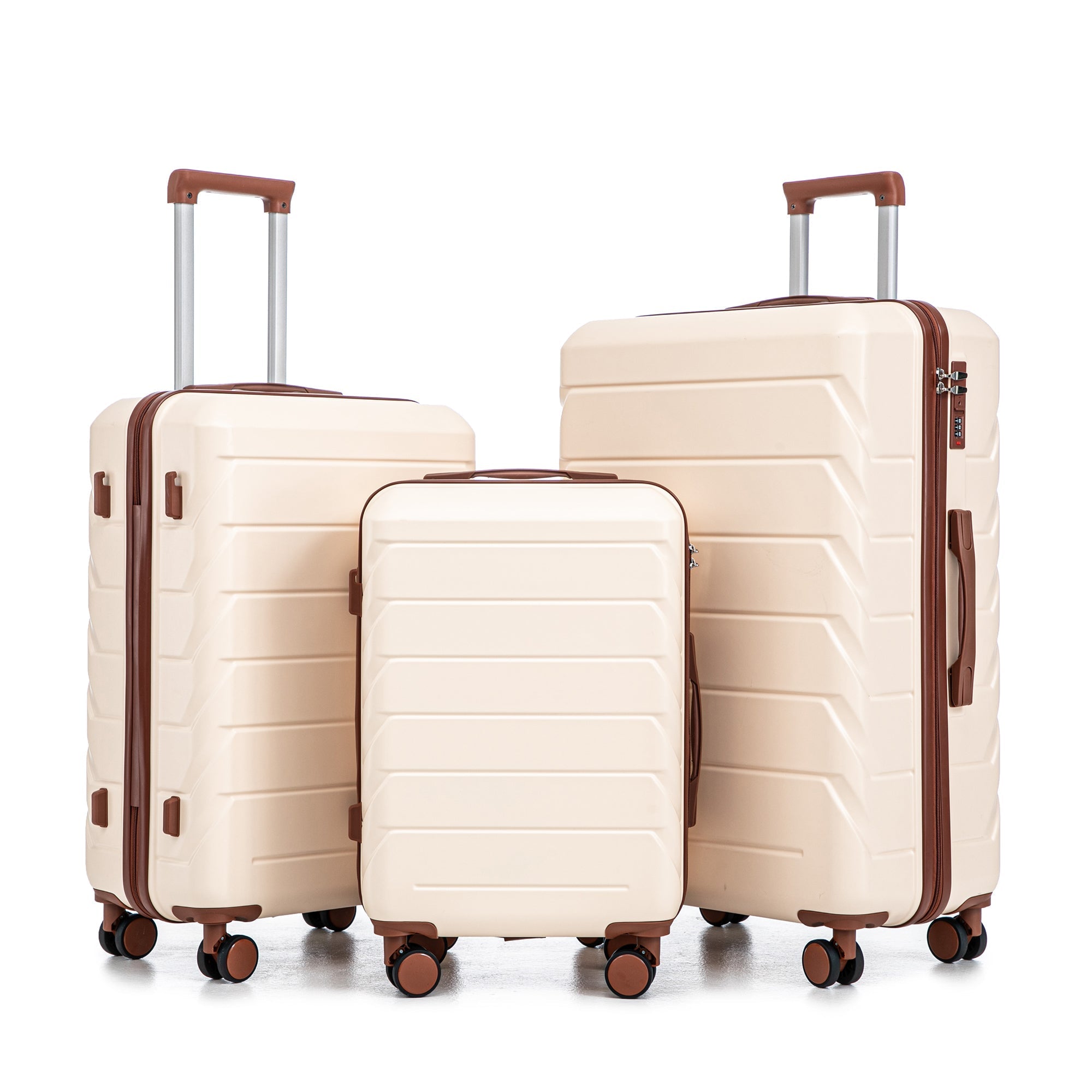 3-Piece ABS Spinner Wheel Luggage Set 20"/24"/28" Beige