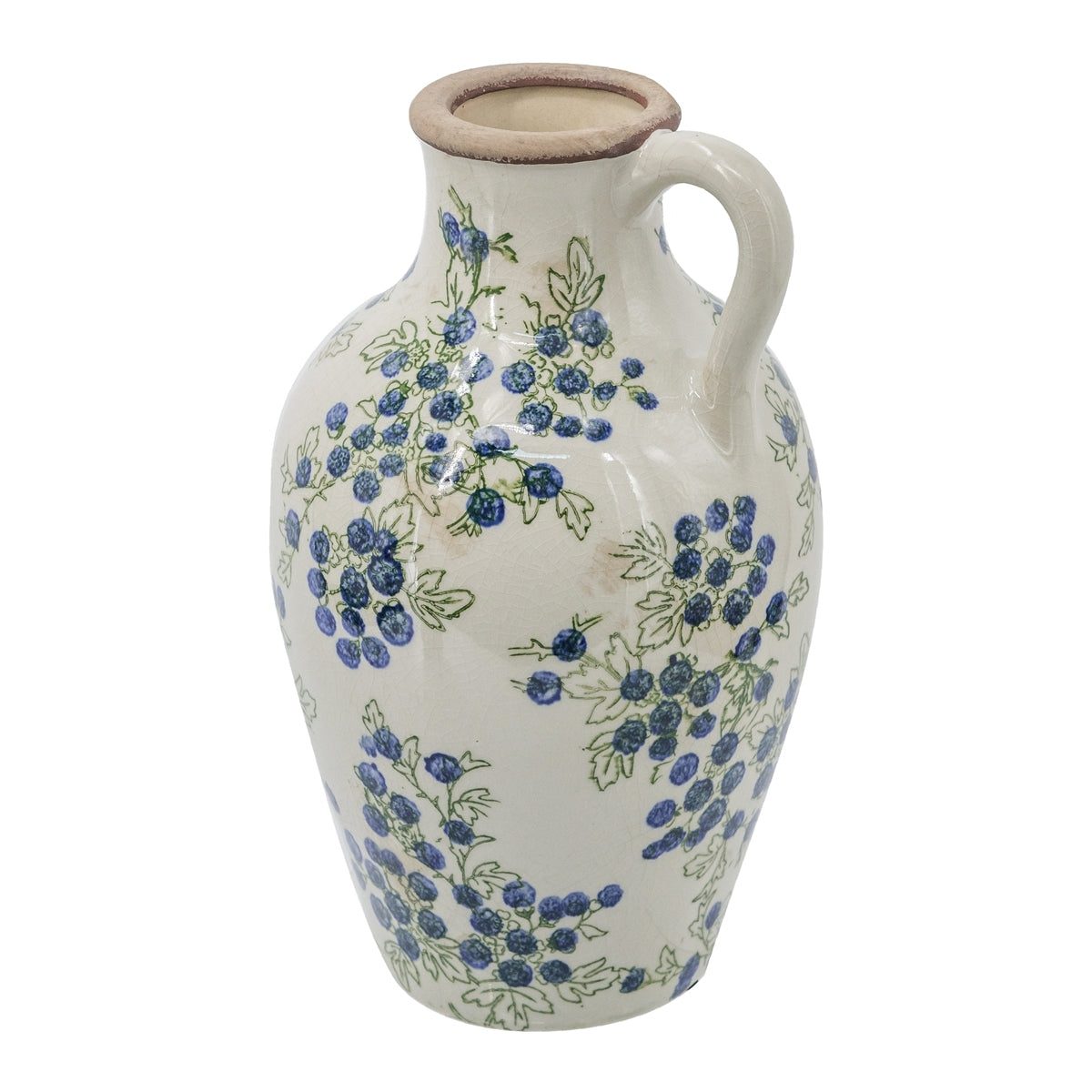 7.5x7.3x12" White Ceramic Vase with Blueberry Motif