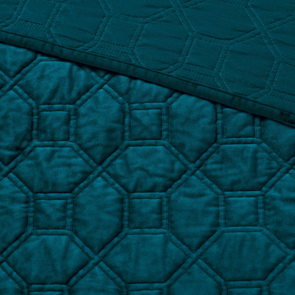 3 Piece Velvet Quilt Set Teal Full/Queen