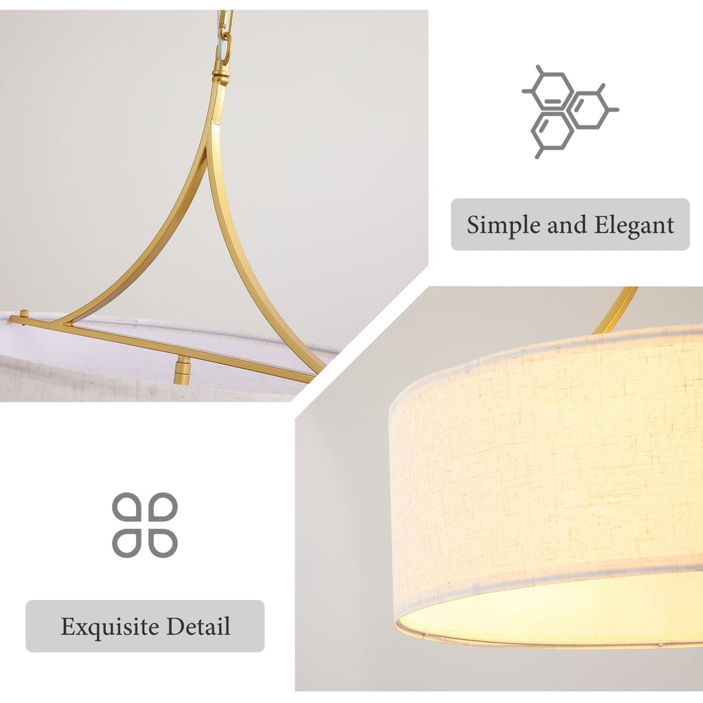 3-Light Gold Fabric Drum Pendant Light
