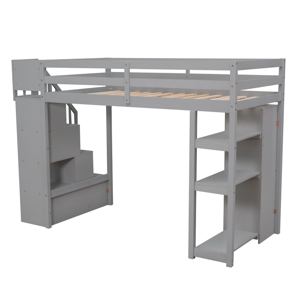Loft Bed With Storage Drawers And Stairs With Shelves