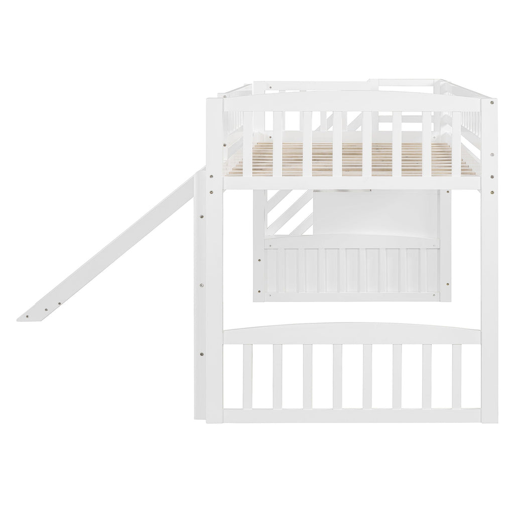 Loft Stairway Bed With 2 Drawers, Convertible Ladder And Slide