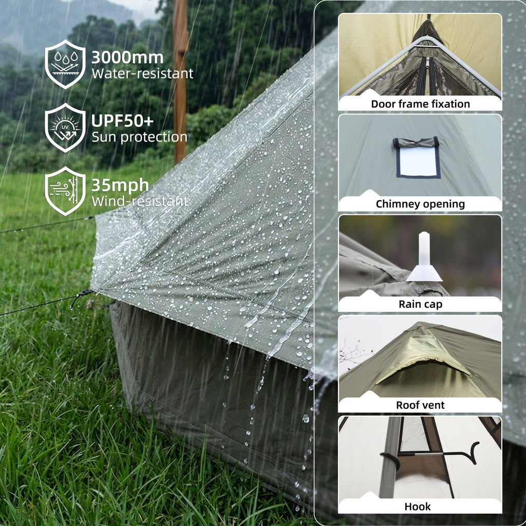 4 Season Bell Tent 13.1FT, Beige Waterproof Glamping Yurt Tent
