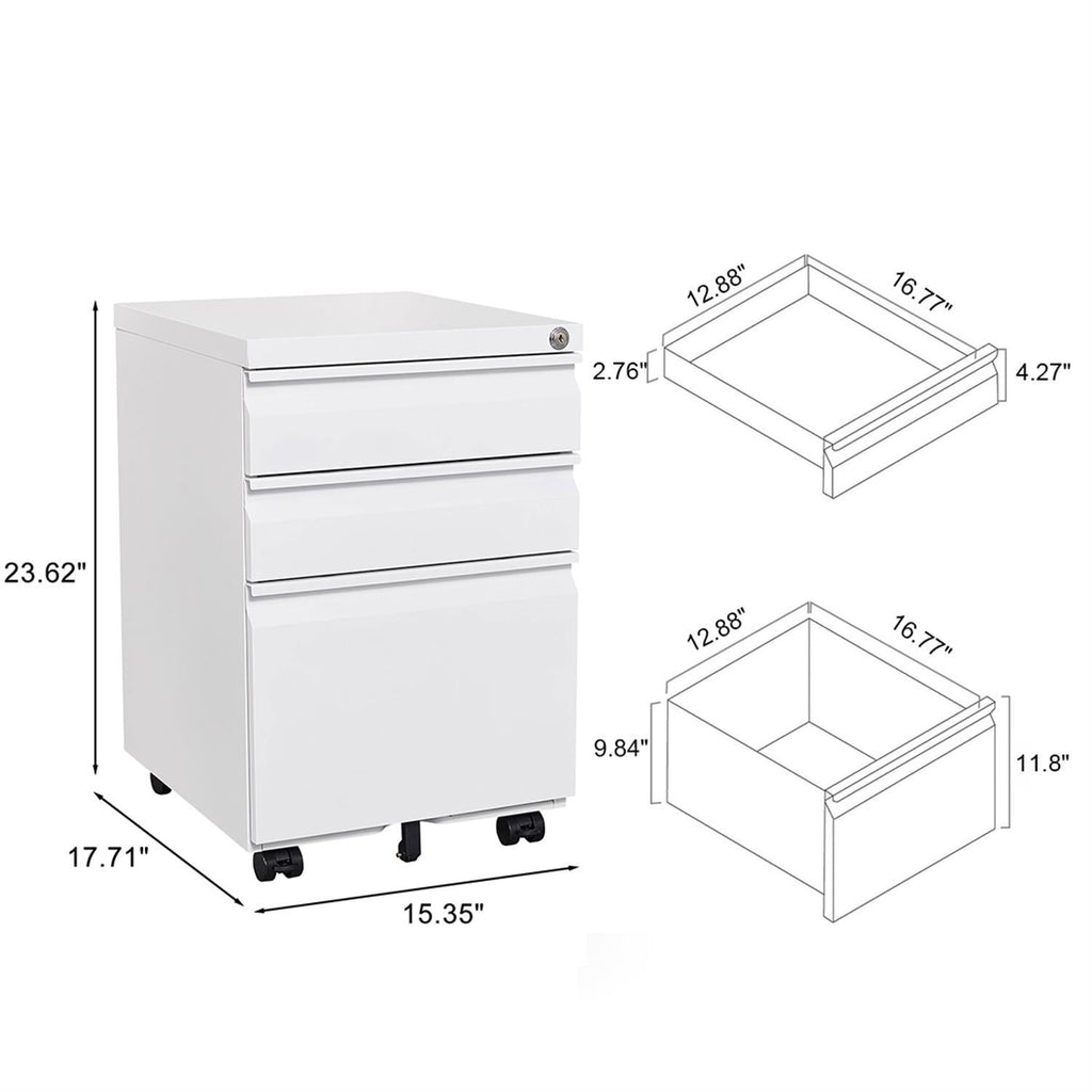 Contemporary 3 Drawer Mobile Filing Cabinet With Lock, Metal Office Storage For Legal / Letter Size