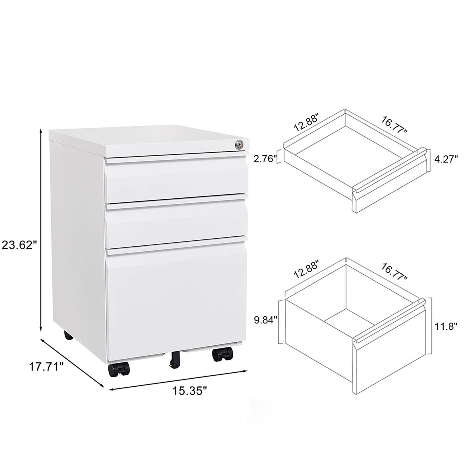 Contemporary 3 Drawer Mobile Filing Cabinet With Lock, Metal Office Storage For Legal / Letter Size