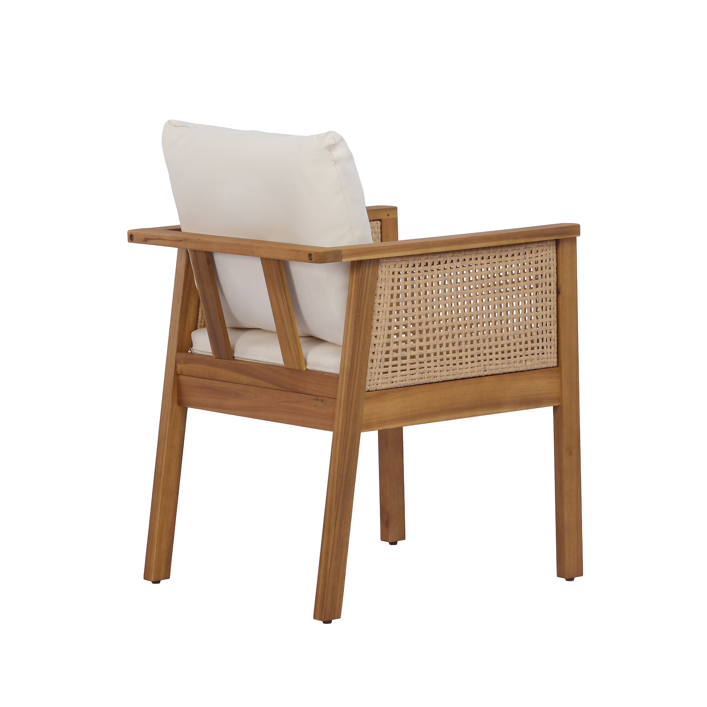 7-Piece Acacia Wood Outdoor Dining Set with Cream Cushions and Natural Wicker