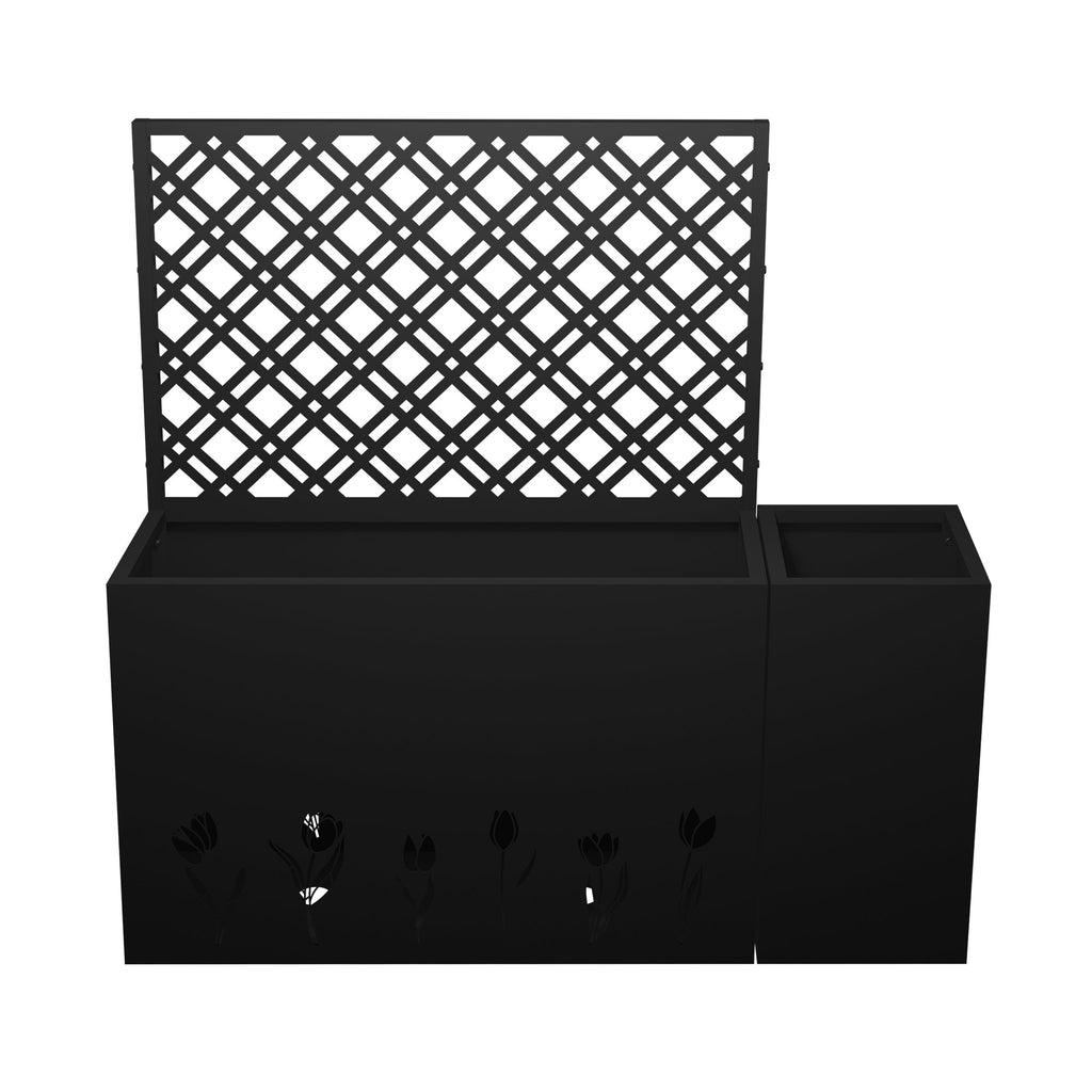 2-Piece Metal Planter Box with Trellis - Tulip Black