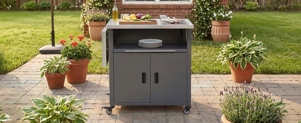 Foldable Outdoor Prep Station BBQ Cart Patio Dining Cart