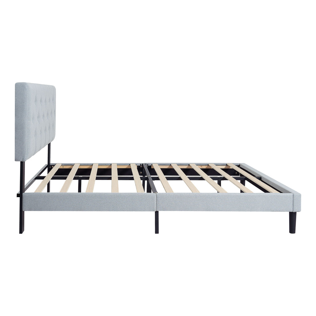Modern Upholstered Platform Bed Frame With Button Tufted Fabric Headboard