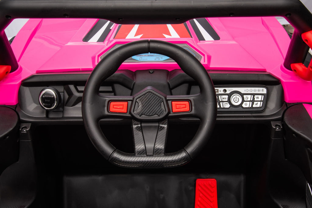 12V7A*1 30W*4 Four-Wheel Drive Seat One Button Start, Forward And Backward, High And Low Speed, Music, Front Light, Power Display, Two Doors Can Open, 2.4G R / C, Seat Belt Four Wheel Absorber