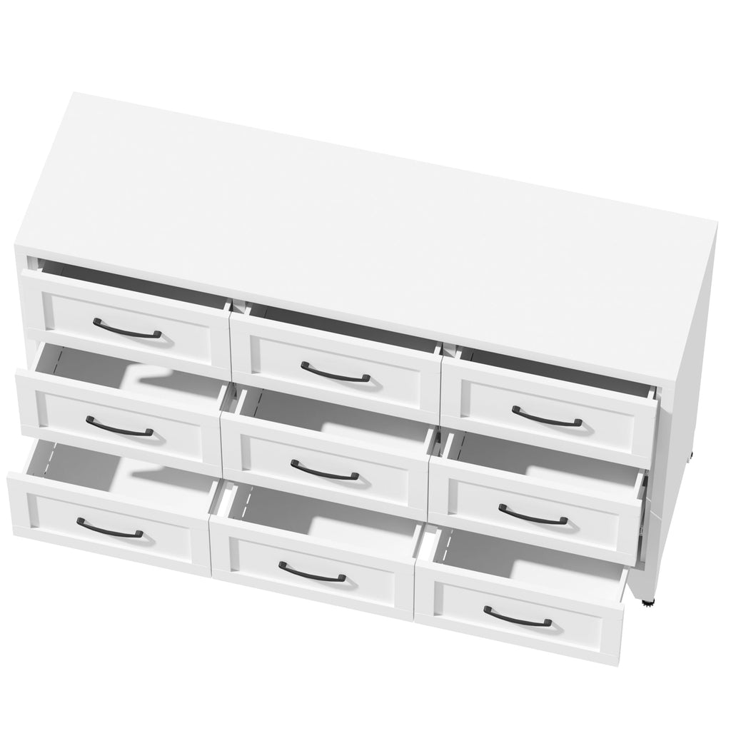 9 Drawer White Metal Dresser with Quiet-Glide Rails