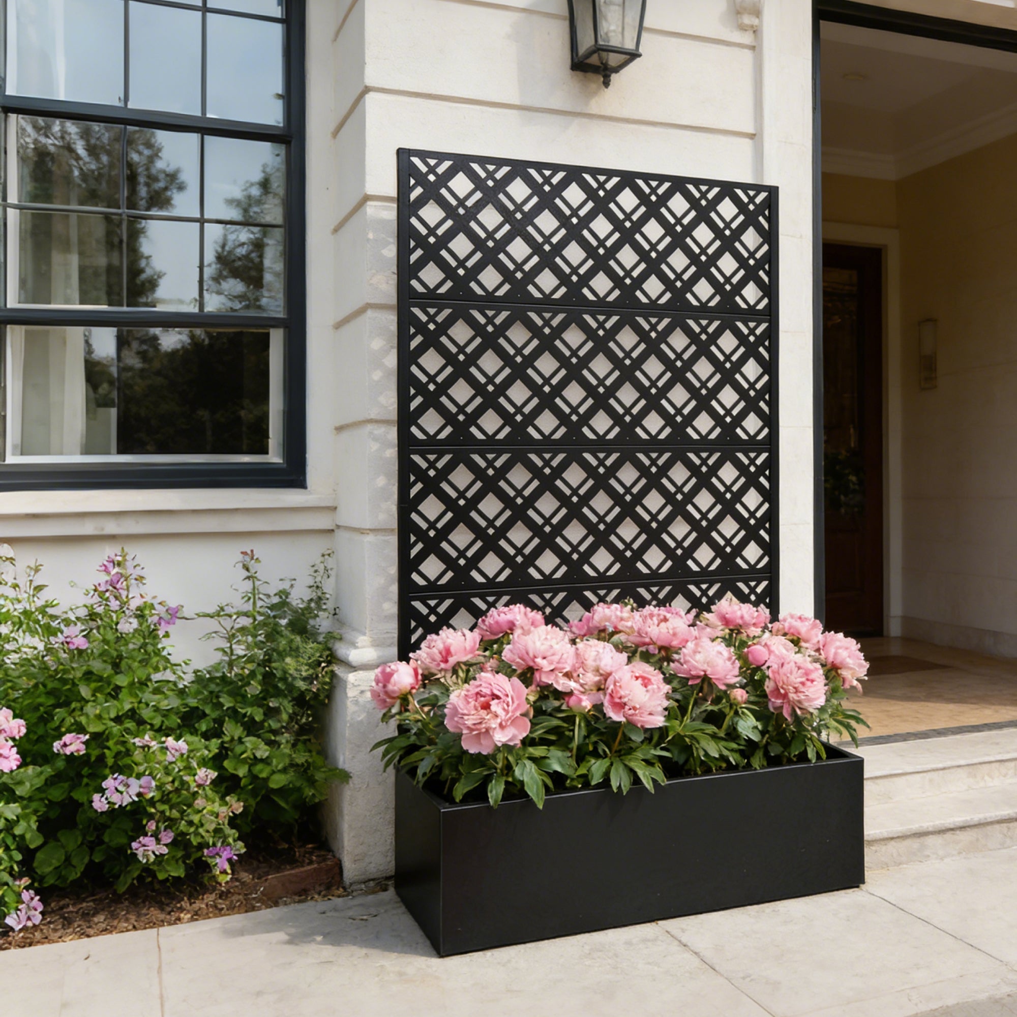 Rhombus Black Metal Planter Raised Garden Bed with Trellis