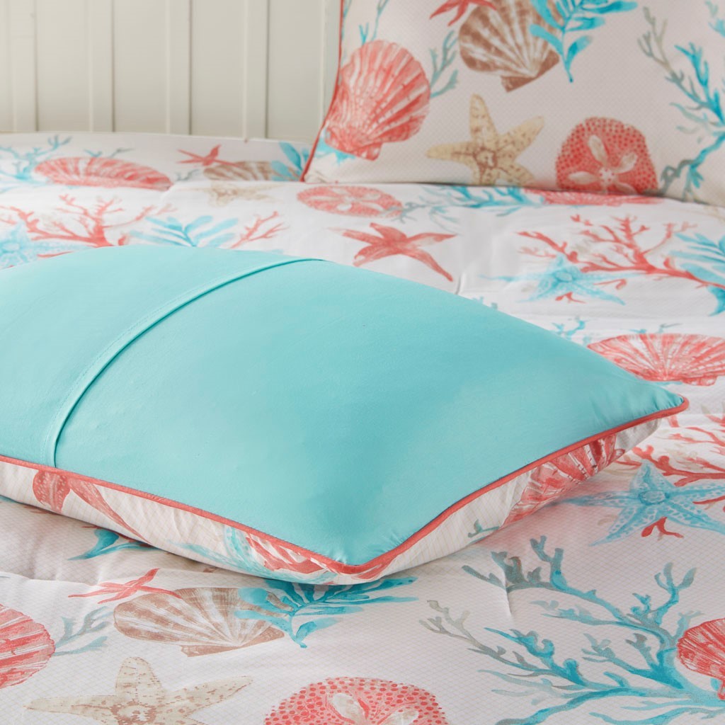 7 Piece Cotton Sateen Comforter Set Coral California King