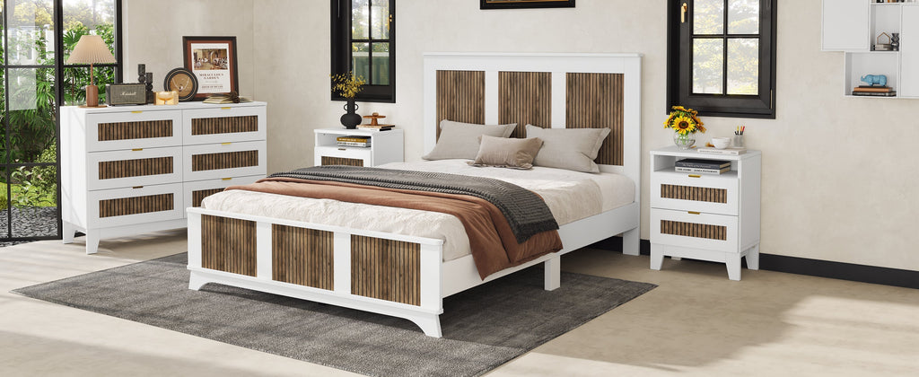 4-Pieces Bedroom Sets, Queen Size Farmhouse Platform Bed with Storage