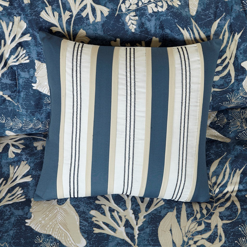 7 Piece Cotton Sateen Comforter Set Blue Cal King