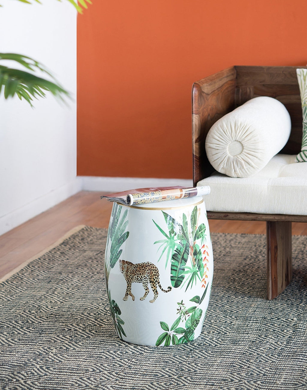 13x13x18 Ceramics Garden Stool Jungle-Themed Accent Side Table