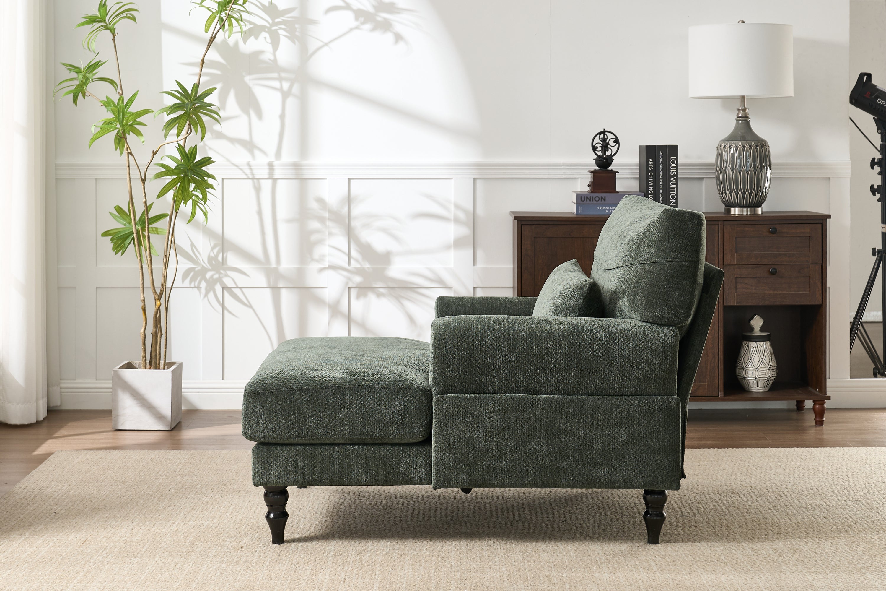 Modern Chaise Lounge Upholstered Sofa Recliner Chair in Green
