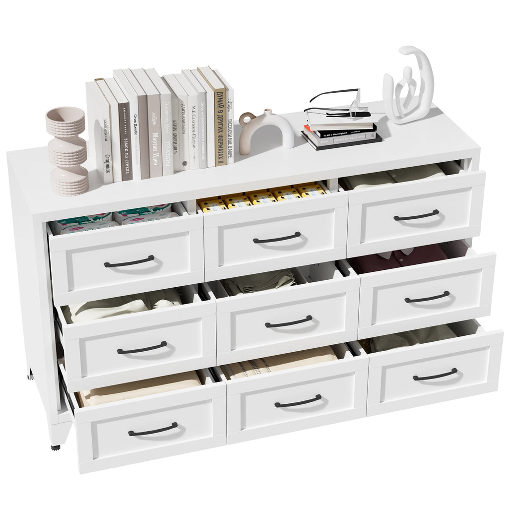 9 Drawer White Metal Dresser with Quiet-Glide Rails