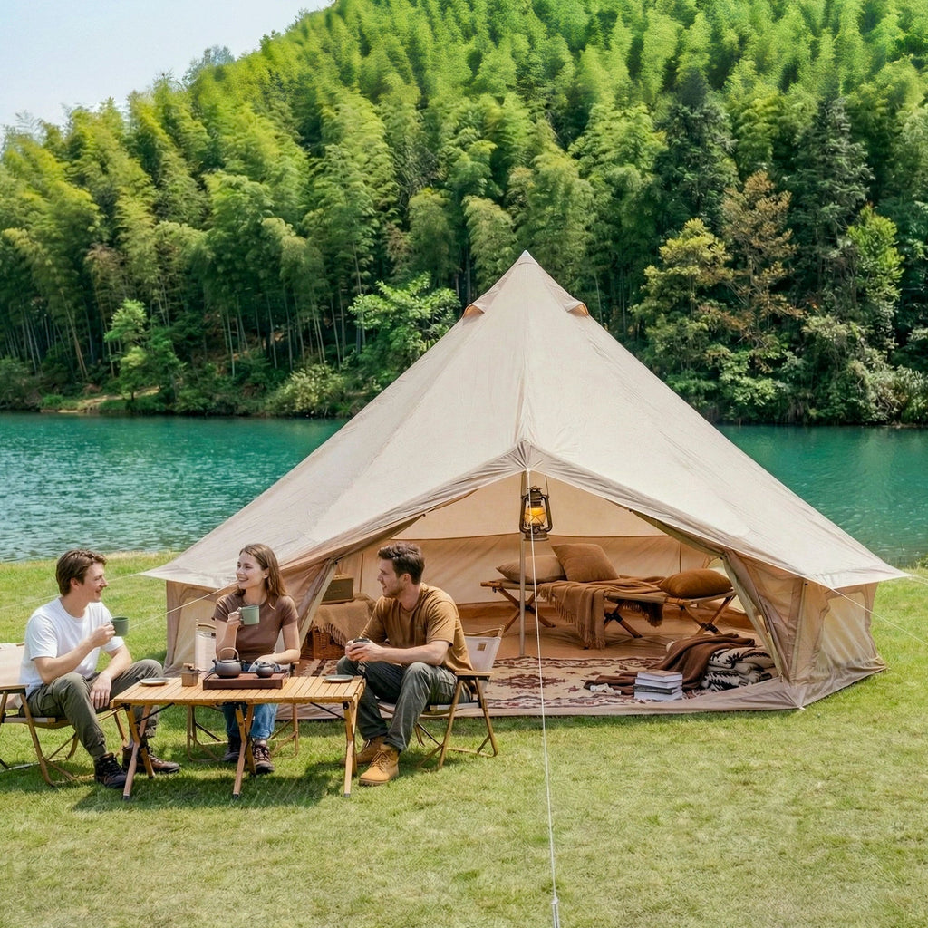 4 Season Bell Tent 13.1FT, Beige Waterproof Glamping Yurt Tent