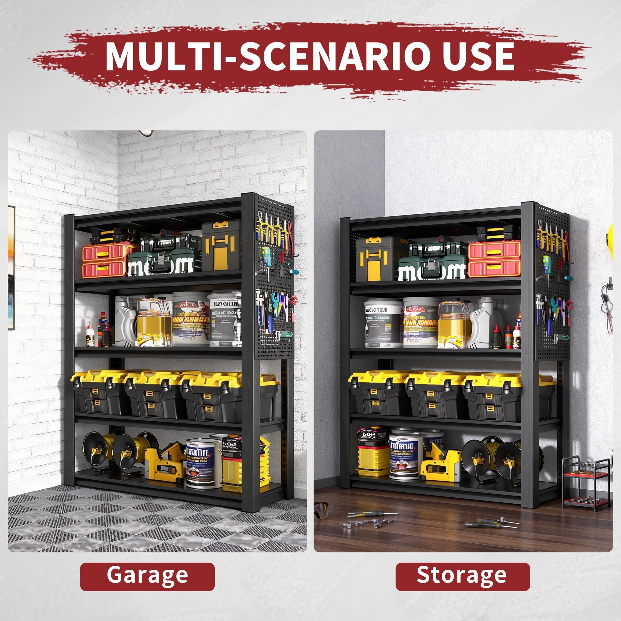 Industrial 5-Tier Adjustable Shelving Unit With Pegboard Heavy-Duty Storage