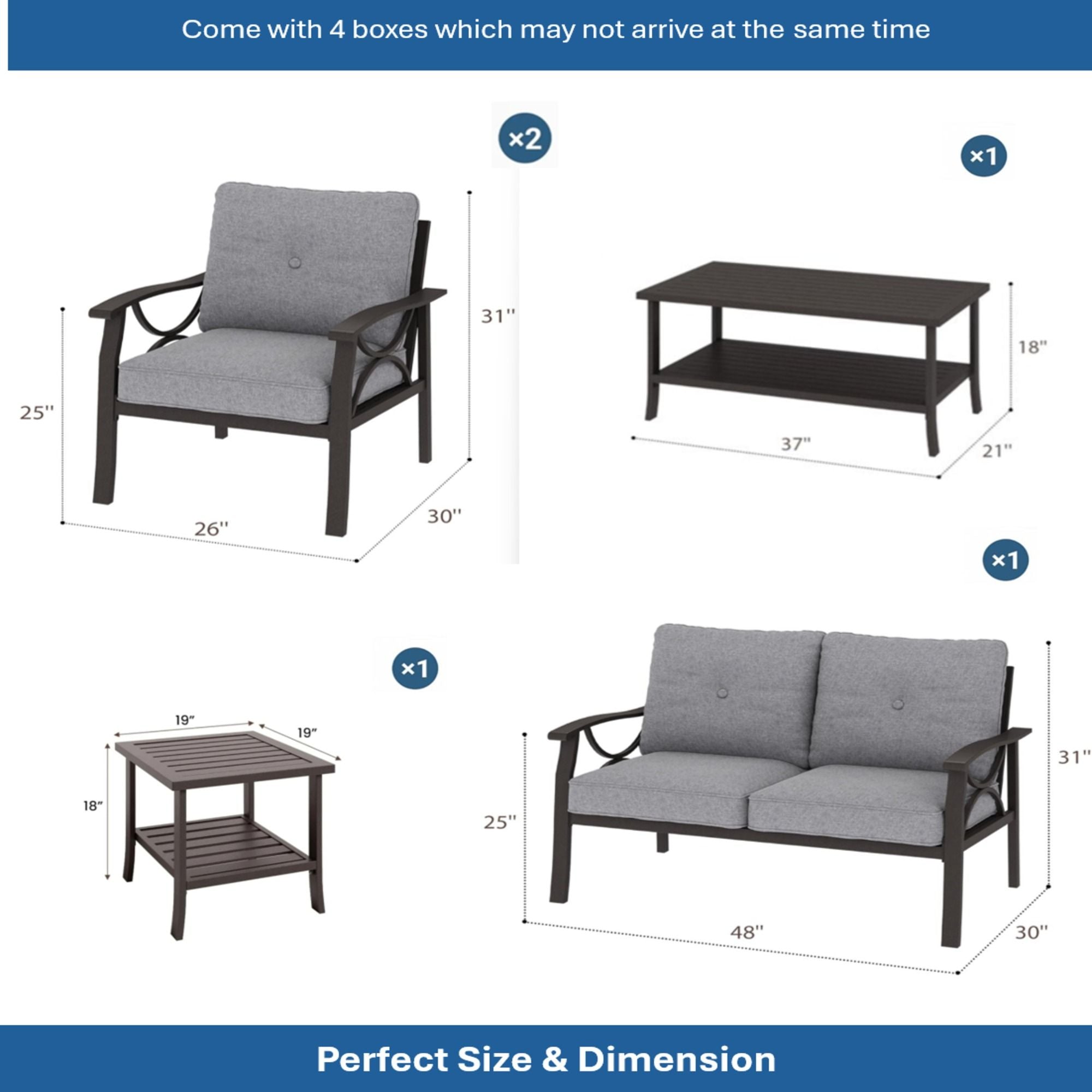 Patio Furniture Set with Coffee Table and Cushions for Backyard