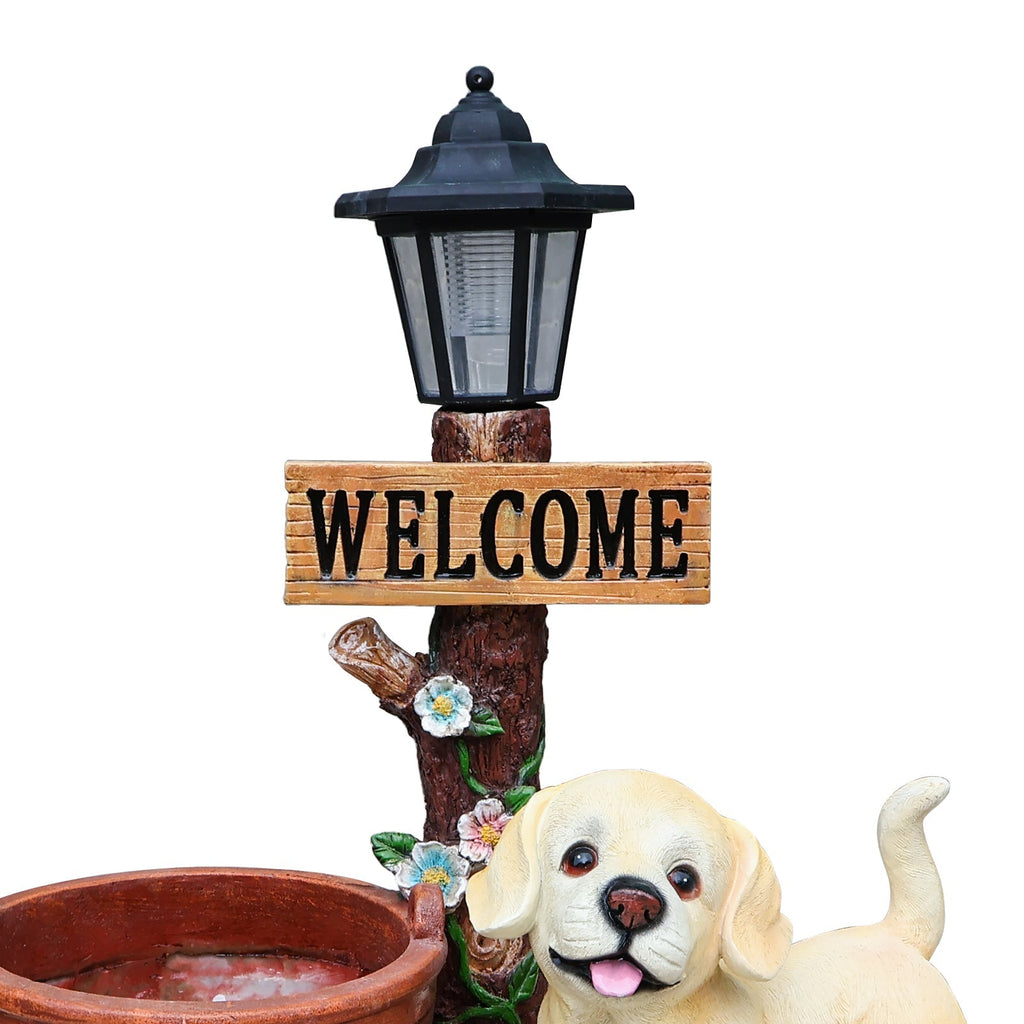 Labrador Puppy Solar Planter Garden Statue