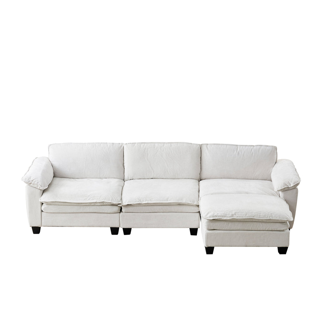 Living Room Sofa Luxury Couch with Ottoman in Soft Chenille Beige