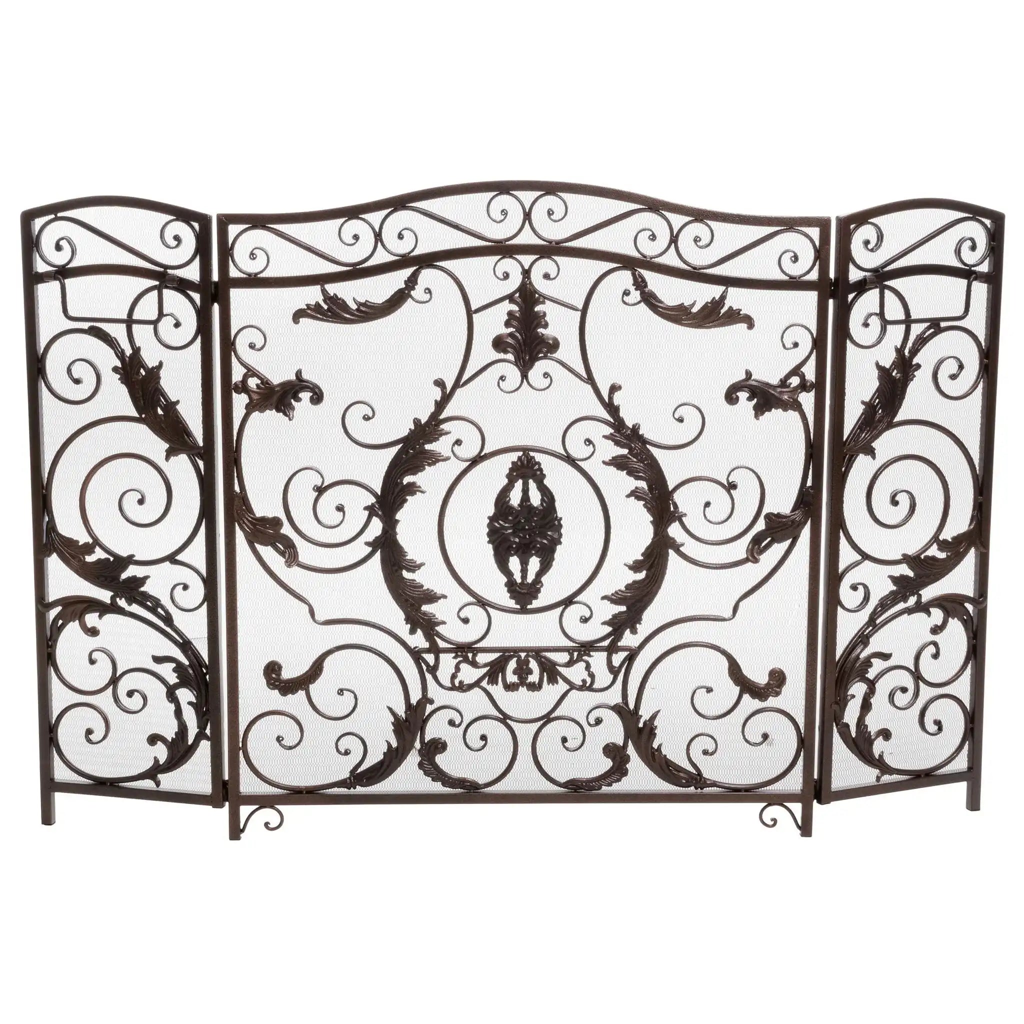 Mariella Traditional Floral Iron Fireplace Screen with Ornate Design