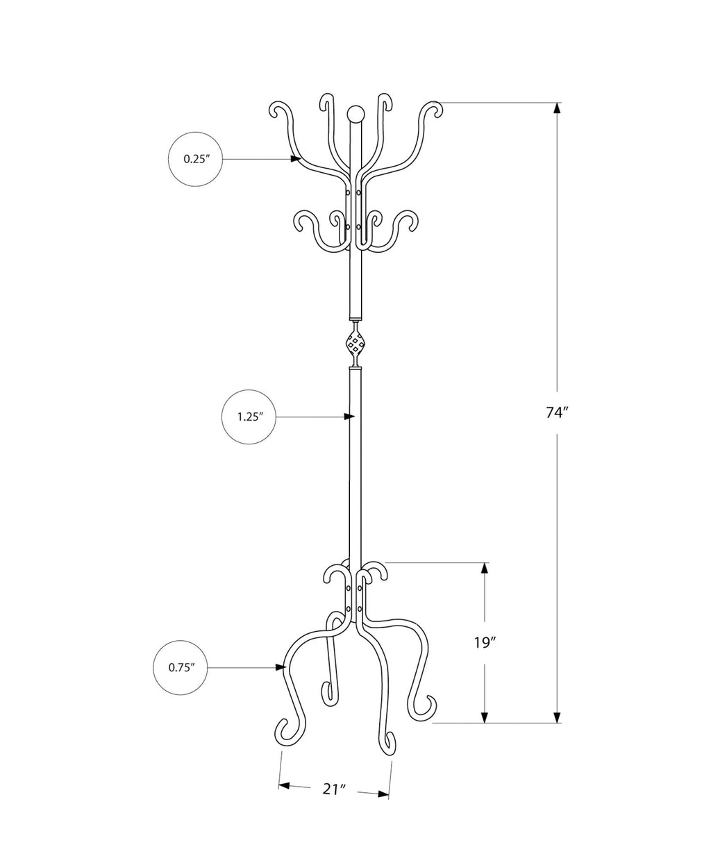 Coat Rack Hall Tree, Free Standing, 8 Hooks, Entryway, Transitional - Black