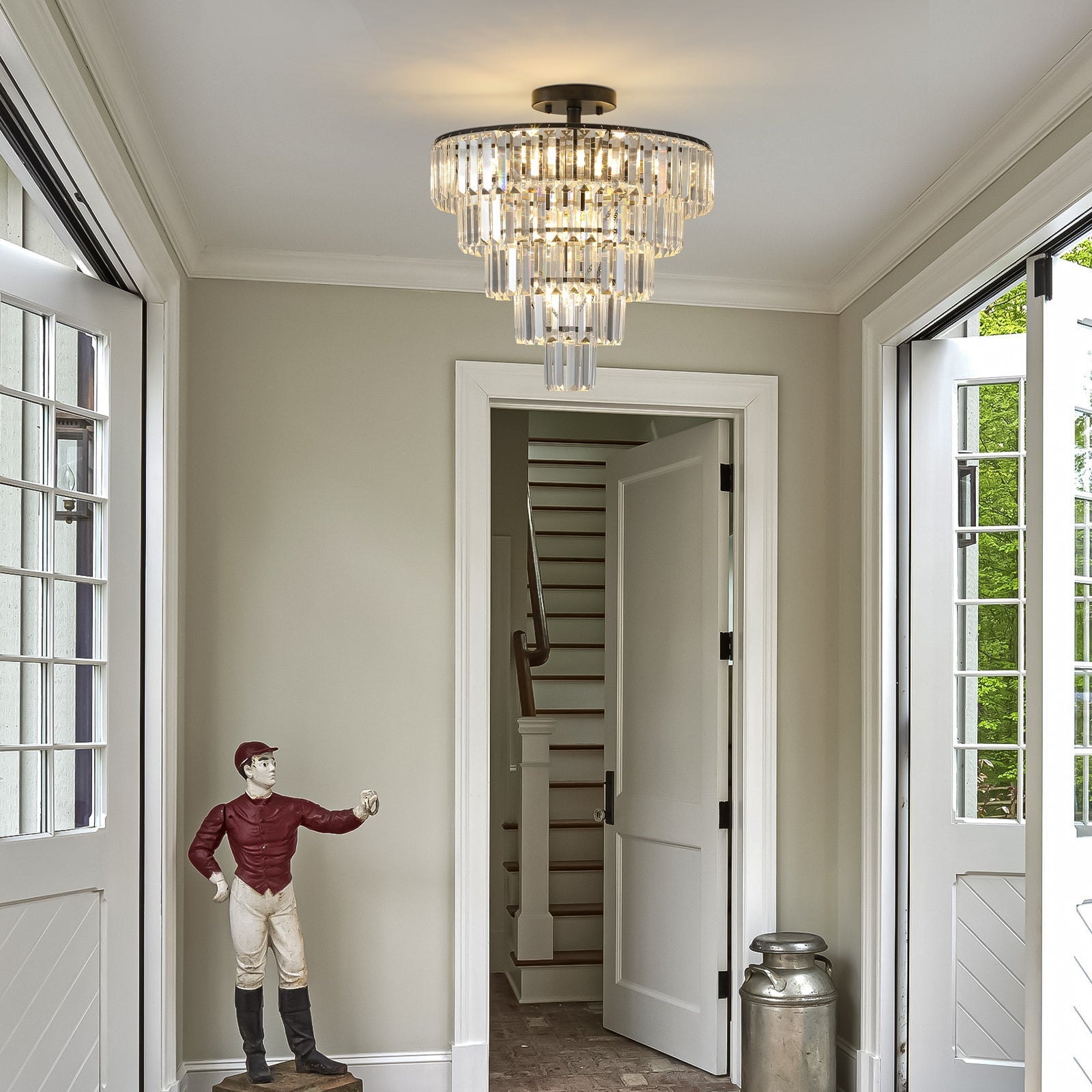 20" Black Crystal Chandelier Ceiling Light