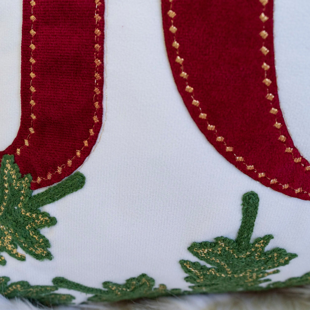 JOY Embroidered Christmas Throw Pillow – 14x20 Velvet Lumbar Cushion