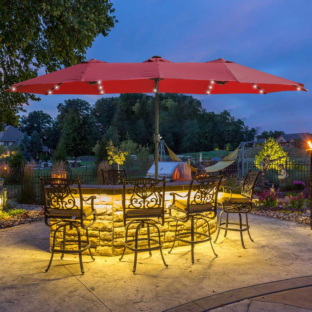 Double-Sided Outdoor Market Umbrella With Lights And Base