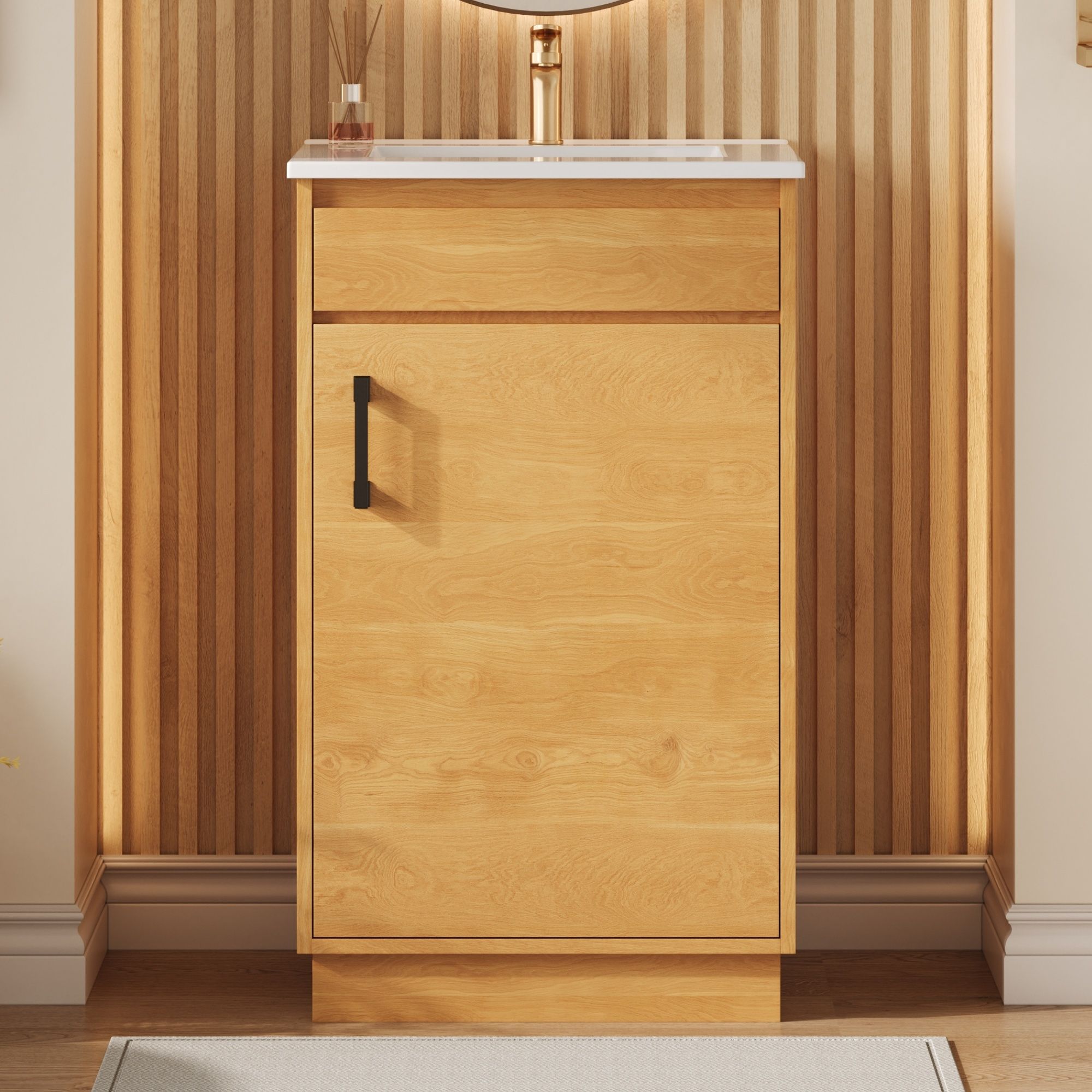 Bathroom Vanity With Sink, Single Cabinet, Natural Wood
