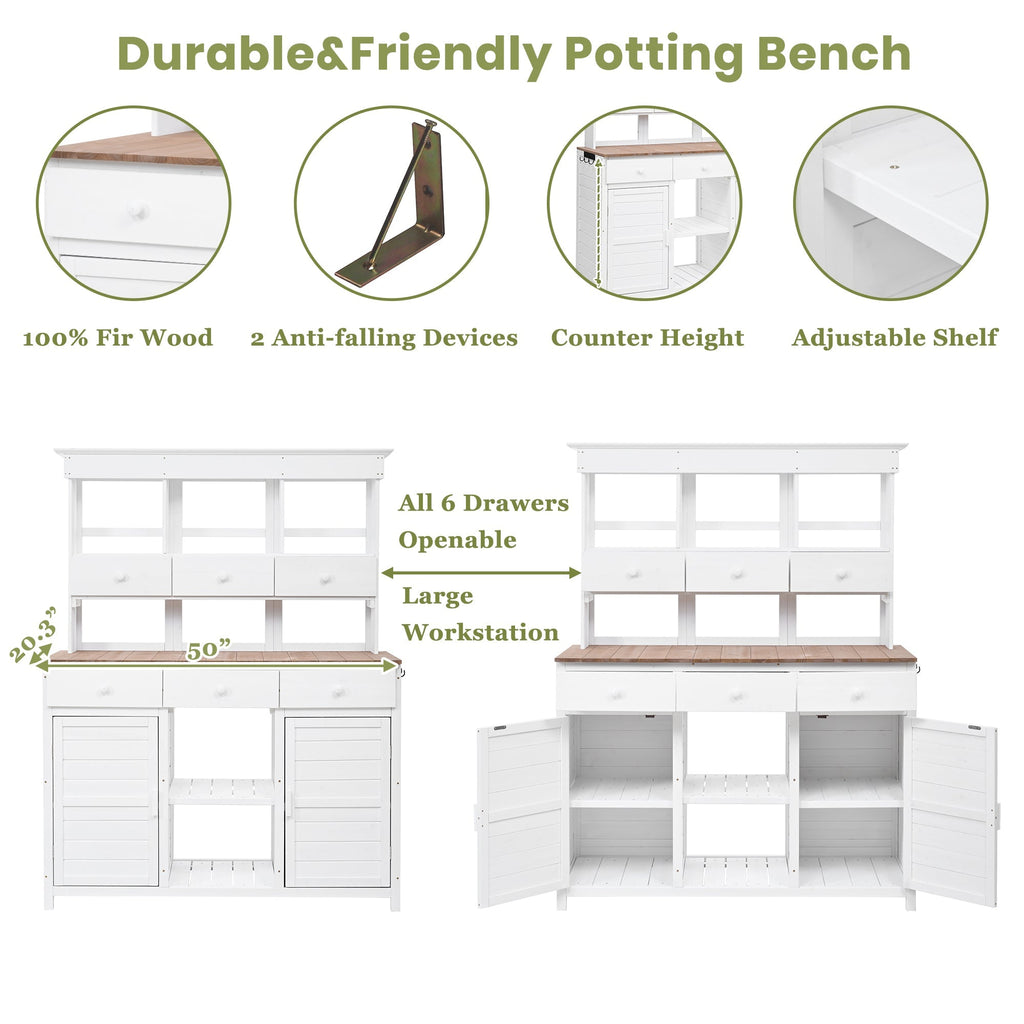 TOPMAX 65.7" Tall Garden Potting Bench Table with Hutch