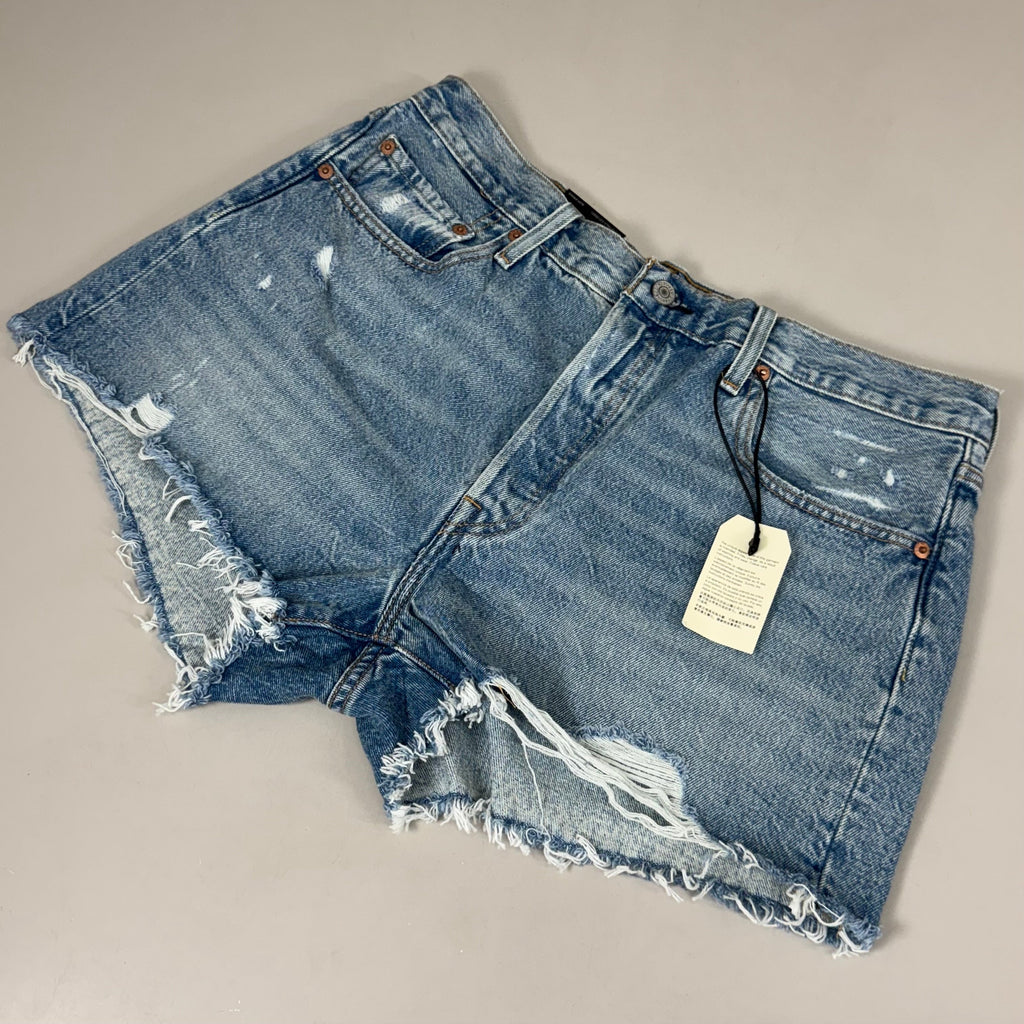 LEVIS 501 Original Fit High Rise Shorts Women's Sz 33 Vague Finish Medium Wash