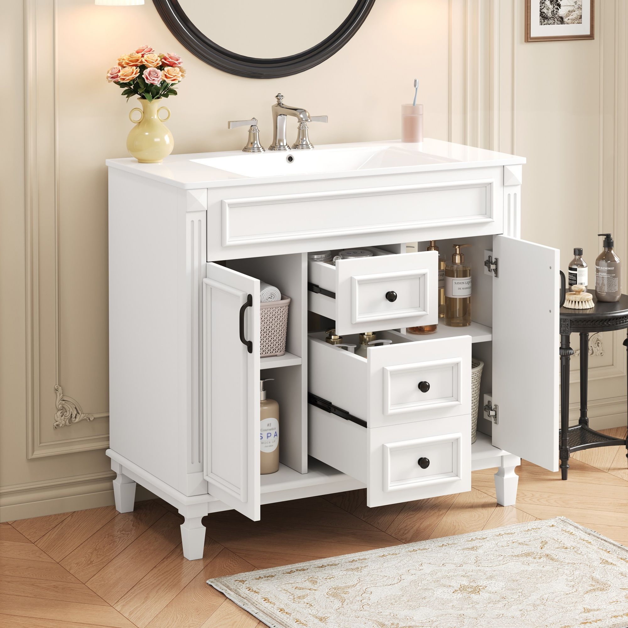 Bathroom Vanity With Top Sink and Soft-Closing Storage