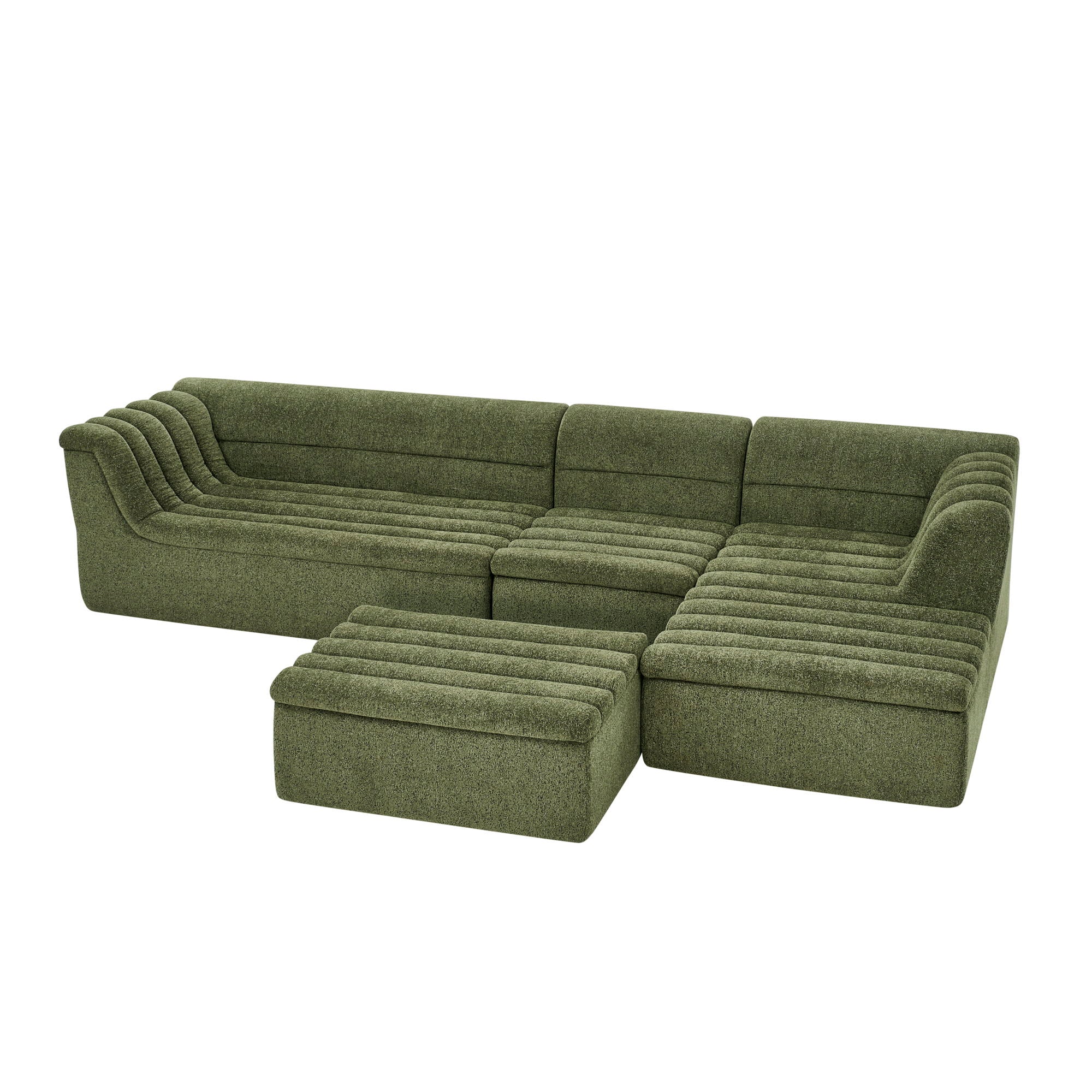 U-Shaped Modular Sectional Sofa With Chaise And Movable Ottoman With Wave-Shaped Armrest