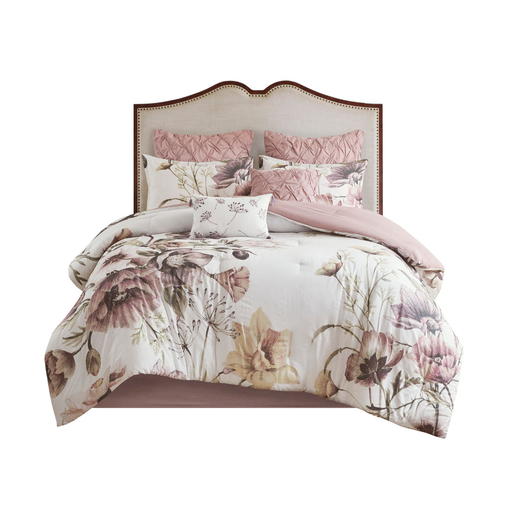 8 Piece Cotton Printed Comforter Set Blush King