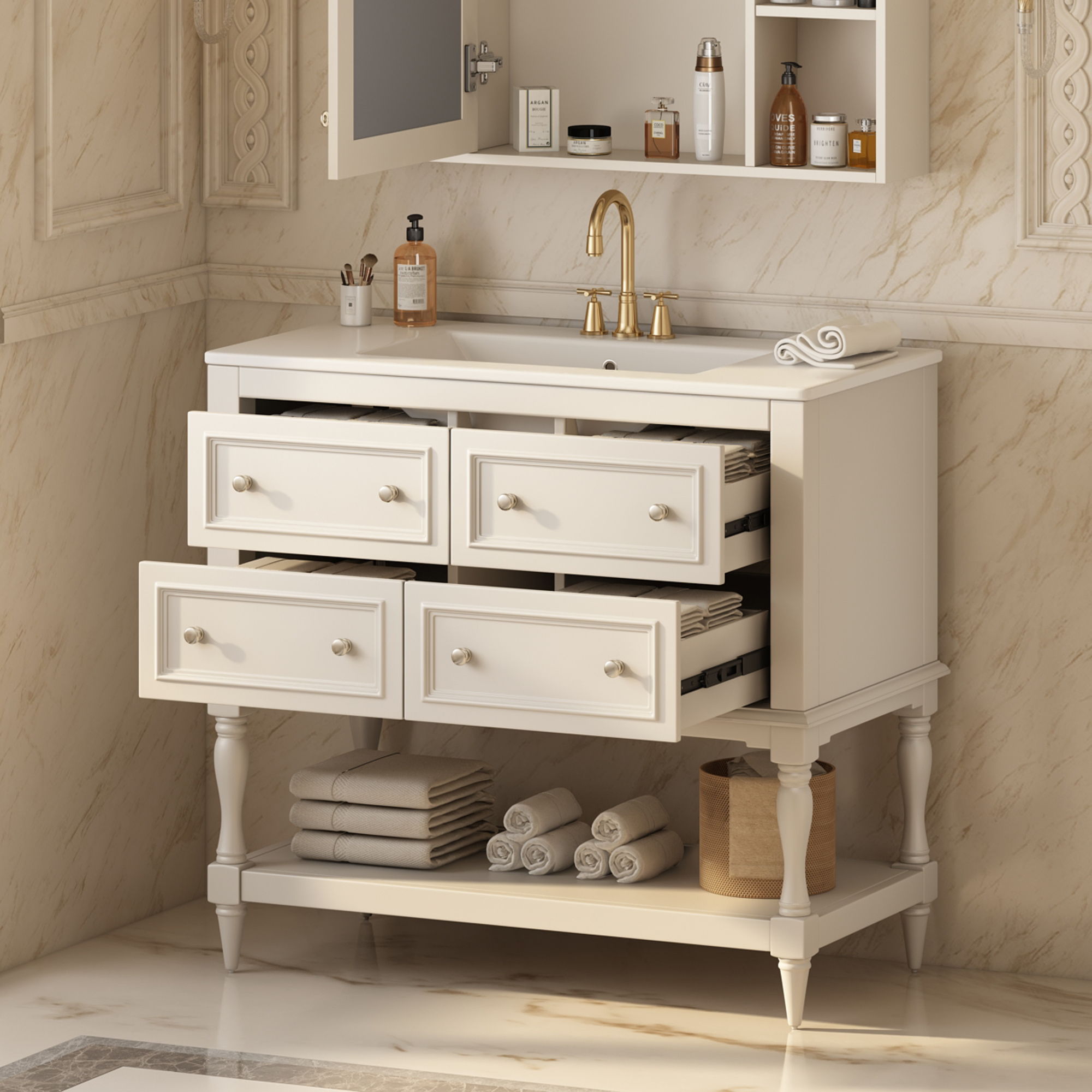 Bathroom Vanity Cabinet With Undermount Sink - 4 Drawer Set