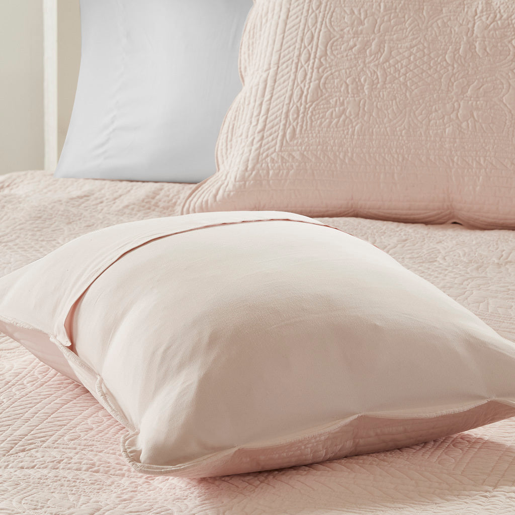 3 Piece Reversible Scalloped Edge Quilt Set Blush Full/Queen
