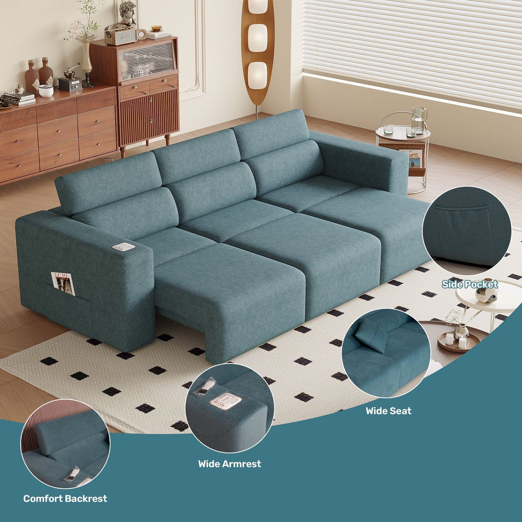 3 Seater Power Recliner Sofa With Wireless Charging And Remote Control