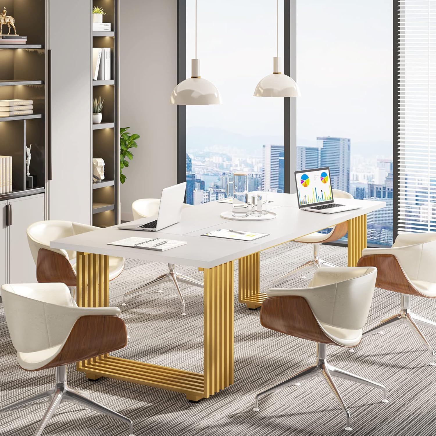 Office Executive Desk For Home Office - White / Gold