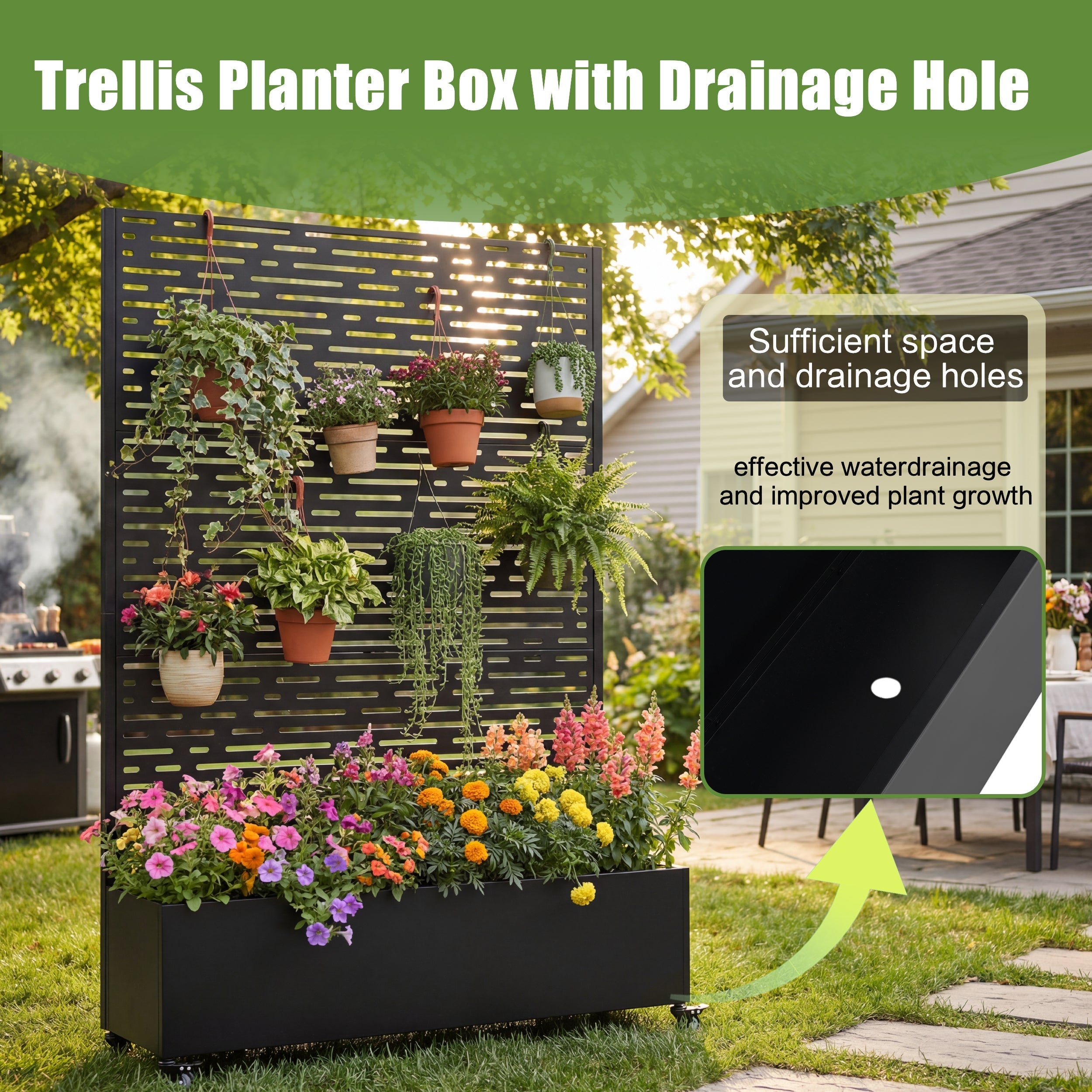 Metal Raised Garden Bed with Wheels and Trellis